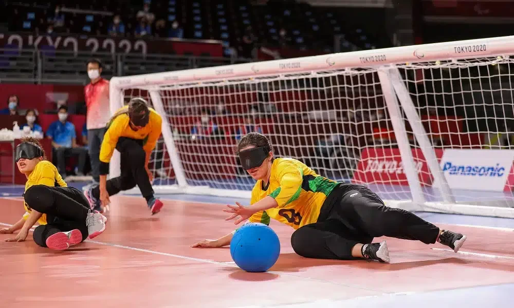 Atletas de goalball nos Jogos Paralímpicos de Tóquio 2020