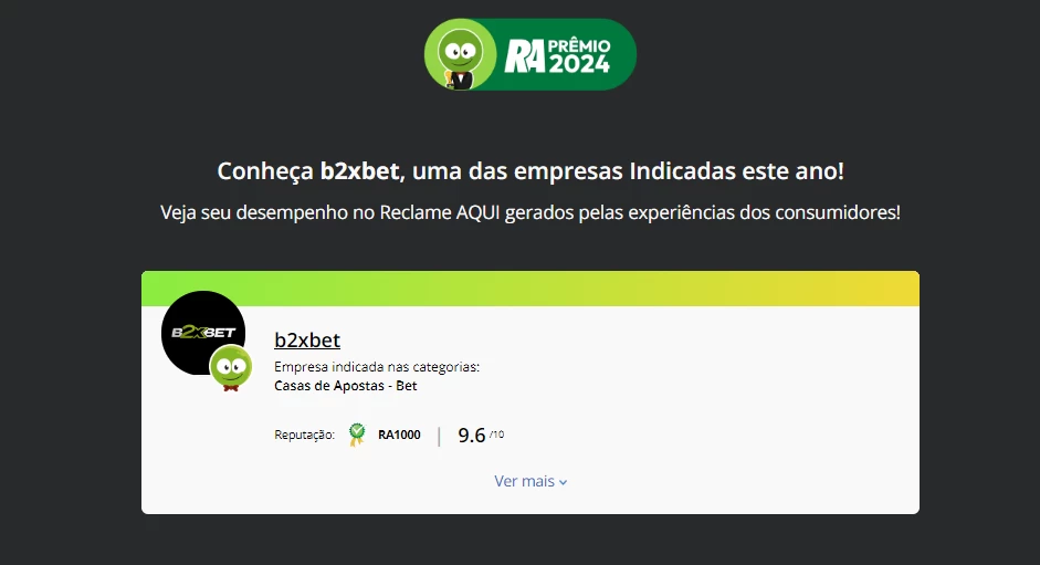 Página oficial da B2XBET no Reclame Aqui